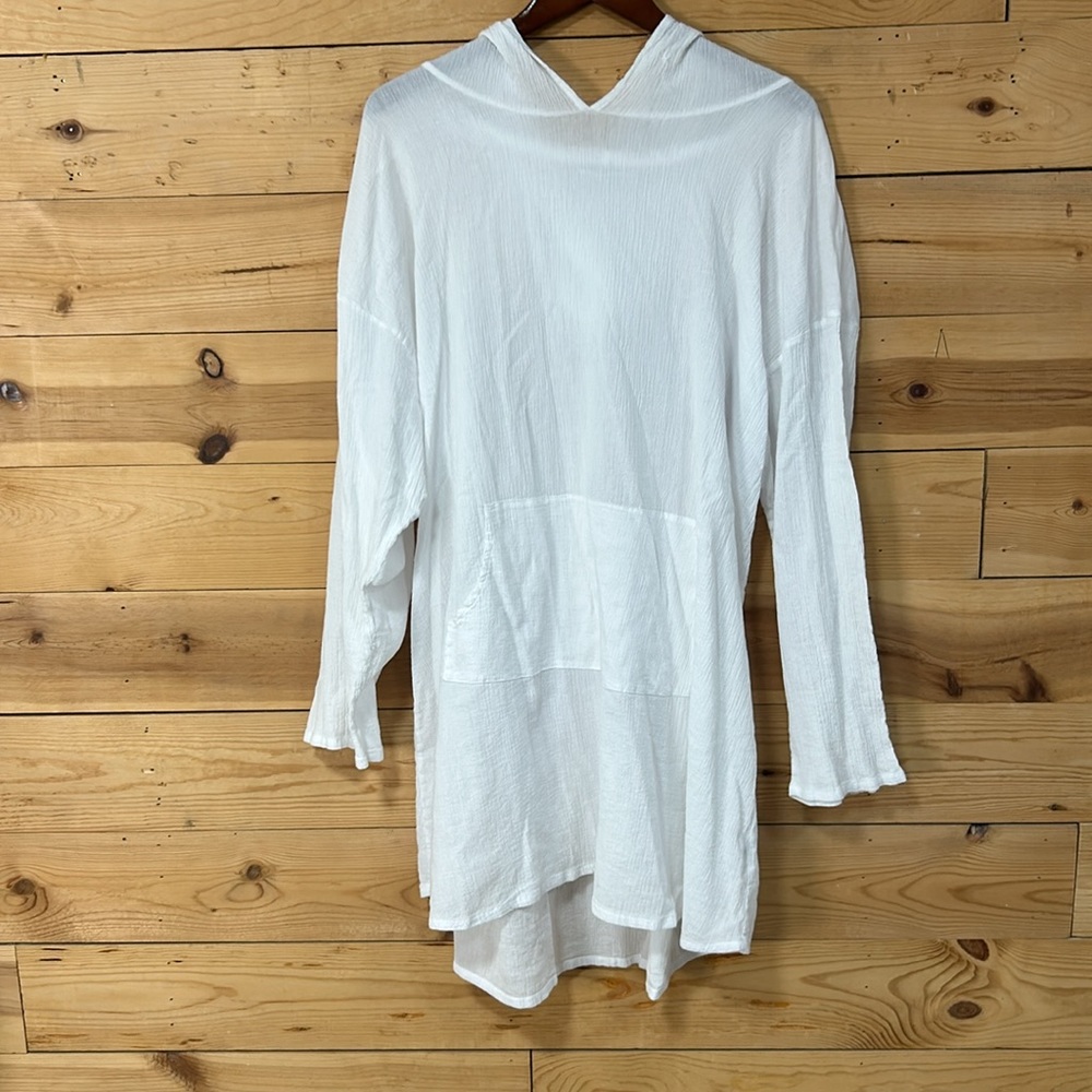 Bryn Walker white cotton gauze hoodie hooded hoody tunic top swim cover XL - Picture 12 of 13